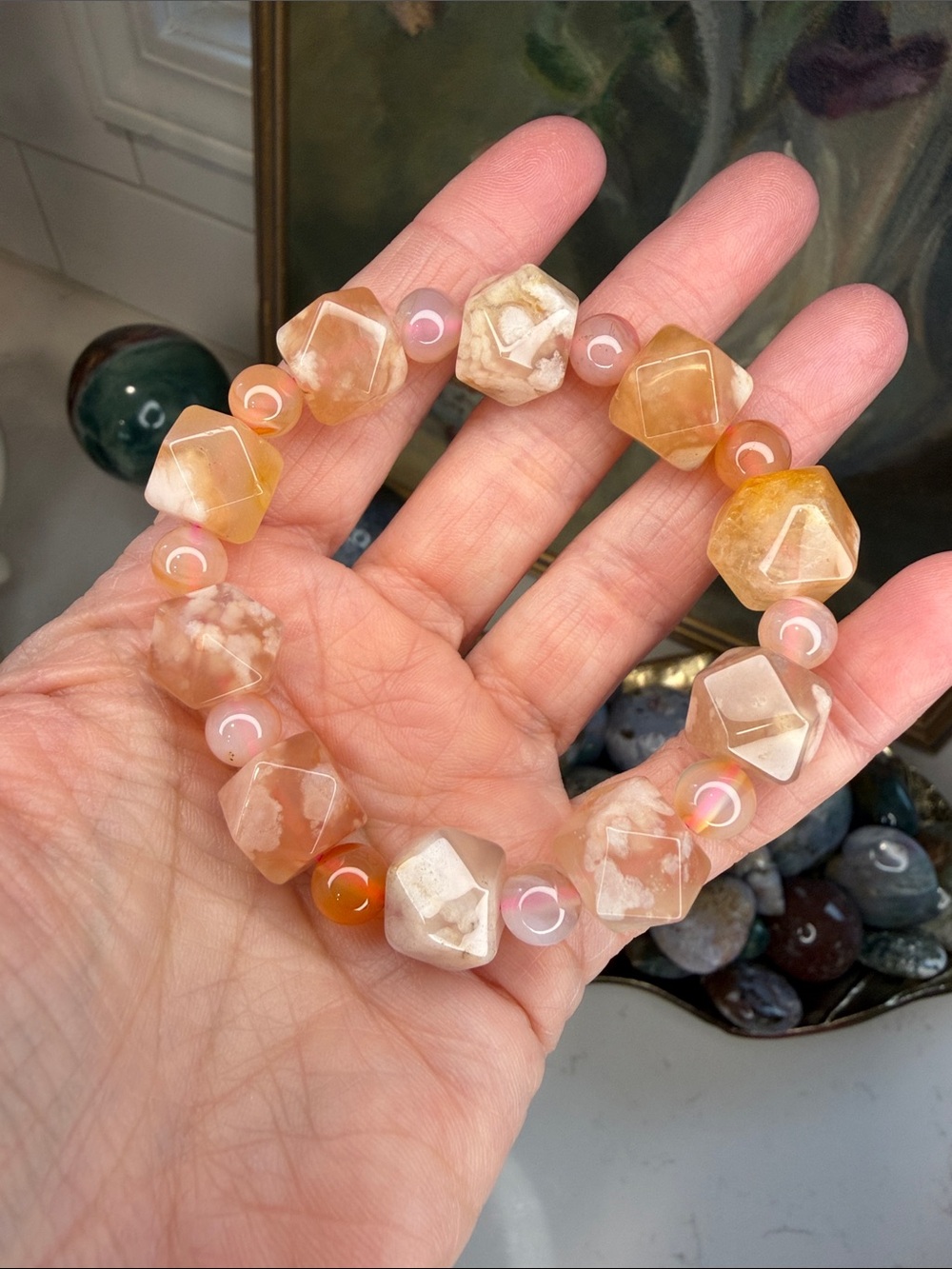 Flower Agate Cube Bracelet (listing is for 1): B1315